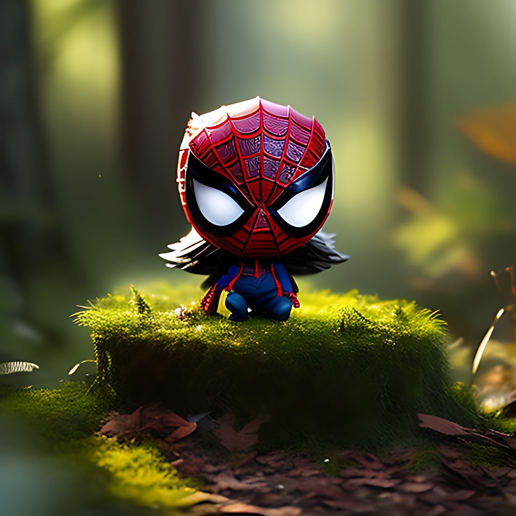 dylan: Spiderman standing in front of a forest