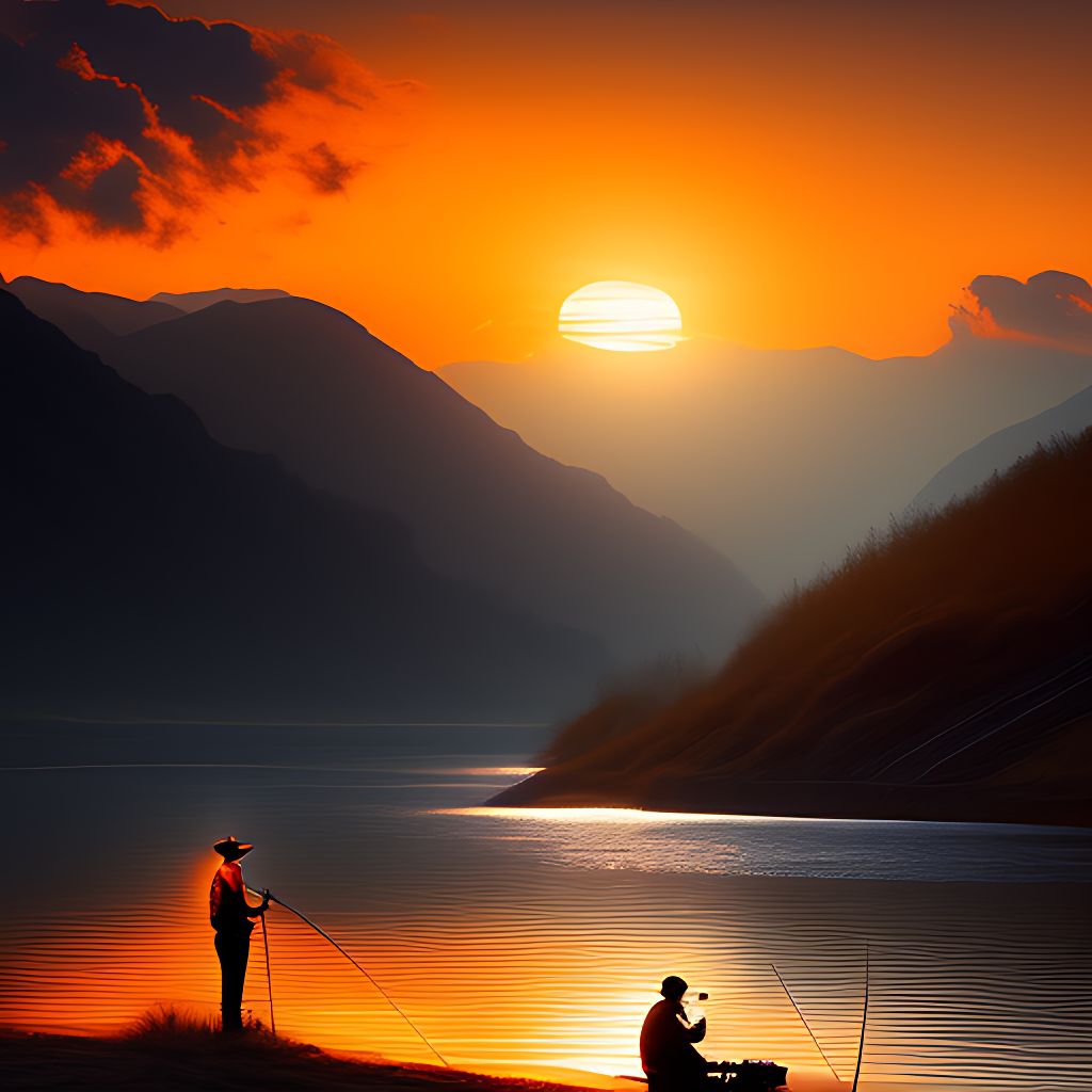 Man In Small Fishing Boat On Lake River Water Pond At Sunrise Sunset Dawn  Early Morning Dusk With Sun Rays And Trees Forest On Horizon Feeling  Peaceful Relaxed Serene Calm Meditative Alone