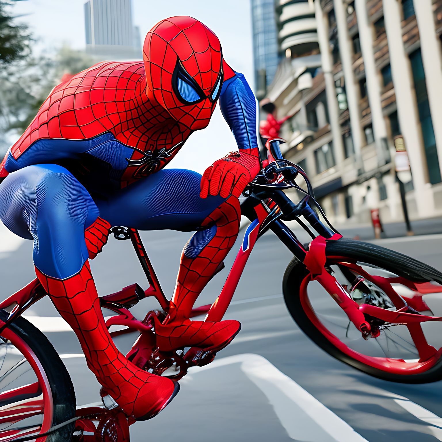 Talsa: spiderman riding on a bike