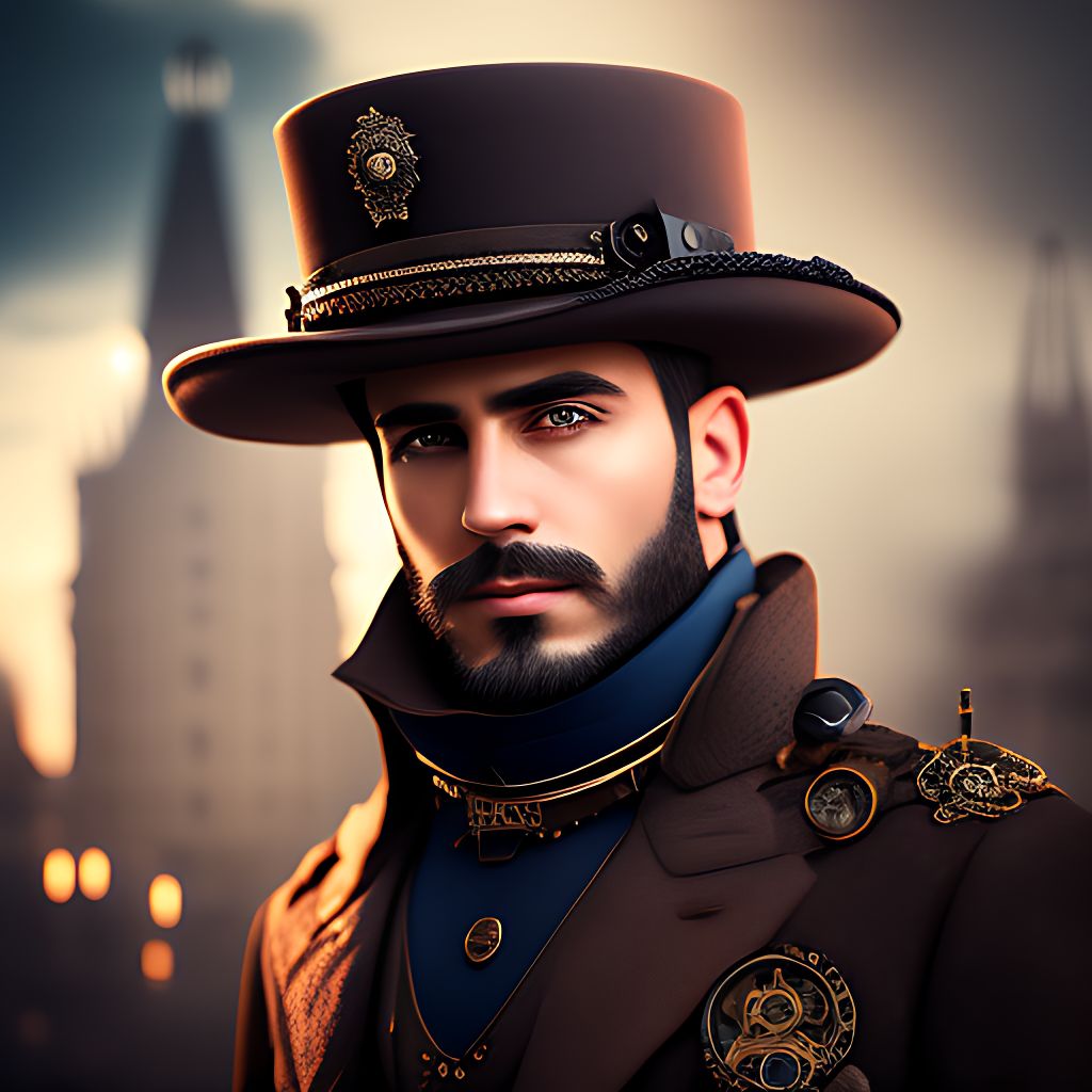 mellow-okapi202: steampunk ottoman male detective with blue eyes