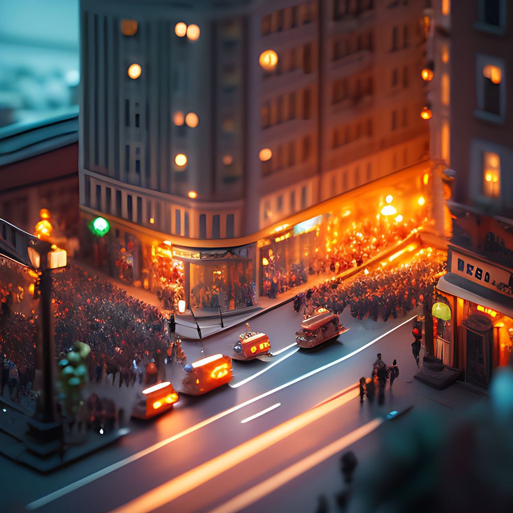 Mehran: busy city street with a lot of people. night. cupples. happy