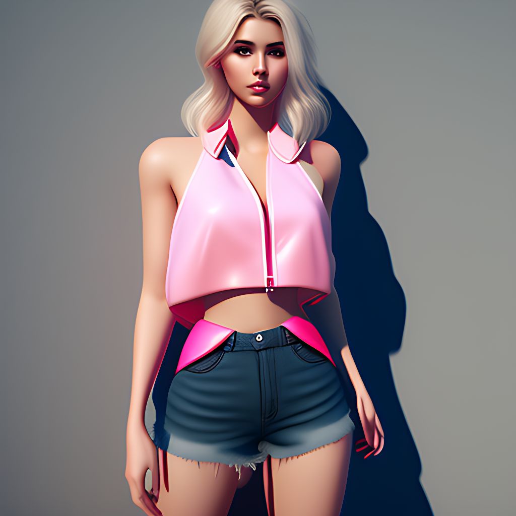 twin-loris41: Blonde young adult woman short hair tank top shorts with pink  jacket