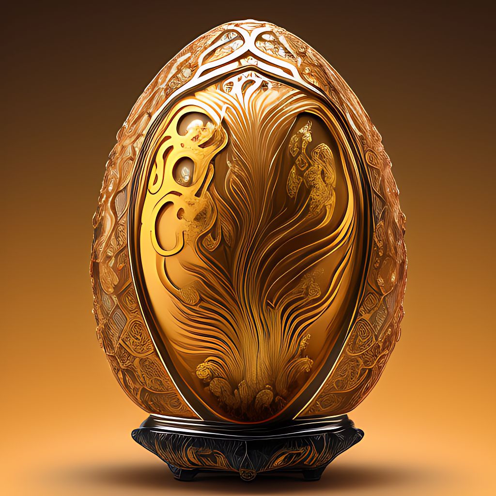Faberge egg , fluid lifeform, Ornamental wooden carvings, golden fluid, double split complementary colors, ukiyo-e style, Lava, water drops, Stainless steel , highly reflective, Rzminjourney, Rzminjourneyext, Portraithelper, artistic, Art