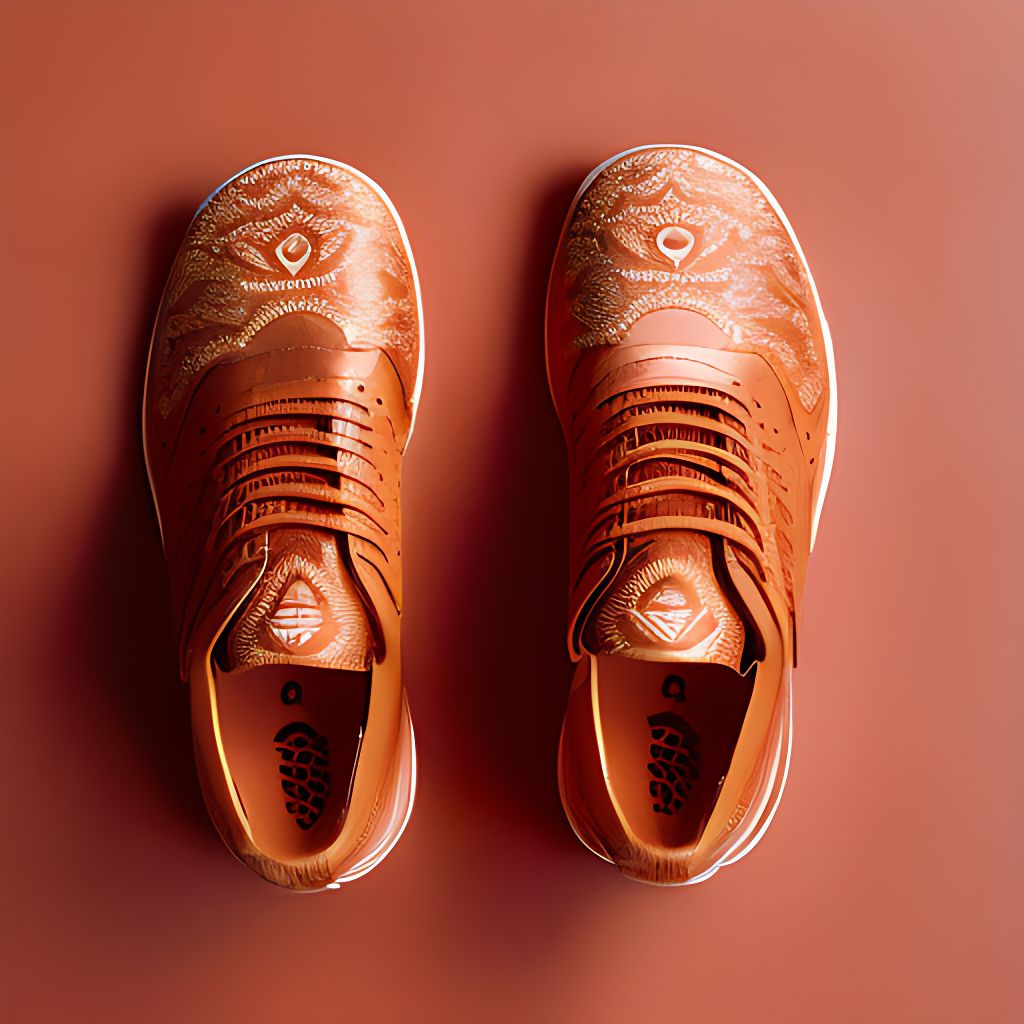 ruddy-cobra181: Design Closed running shoes without laces , thin sole, made  of copper with an intricate floral pattern inspired by the famous Indus  Valley Civilization terracotta figurines, with a bull symbol on