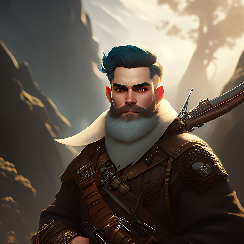 dungeons and dragons style male gnome gunslinger with white slicked back hair, eye patch, and a pet honey badger 
, character portrait, Character design, by charlie bowater, Tom Bagshaw, Alphonse Mucha, Greg Rutkowski, Loish, rh