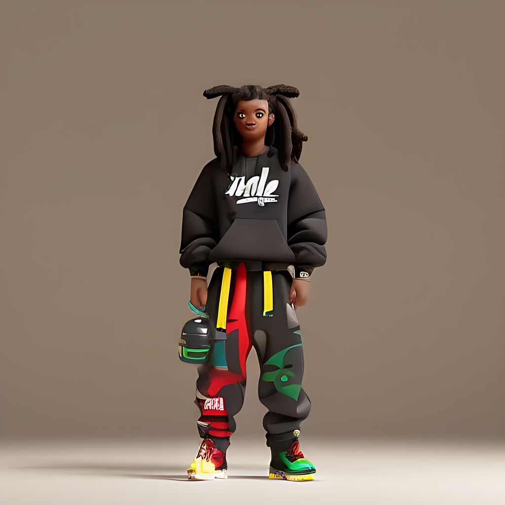 bwaykc black teen with dreads wearing hip hop streetwear drip, rapper pose