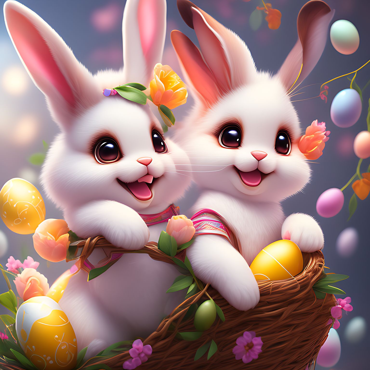 Christal: Smiling Bunny cute cartoon rabbit with easter eggs, dimantion ...