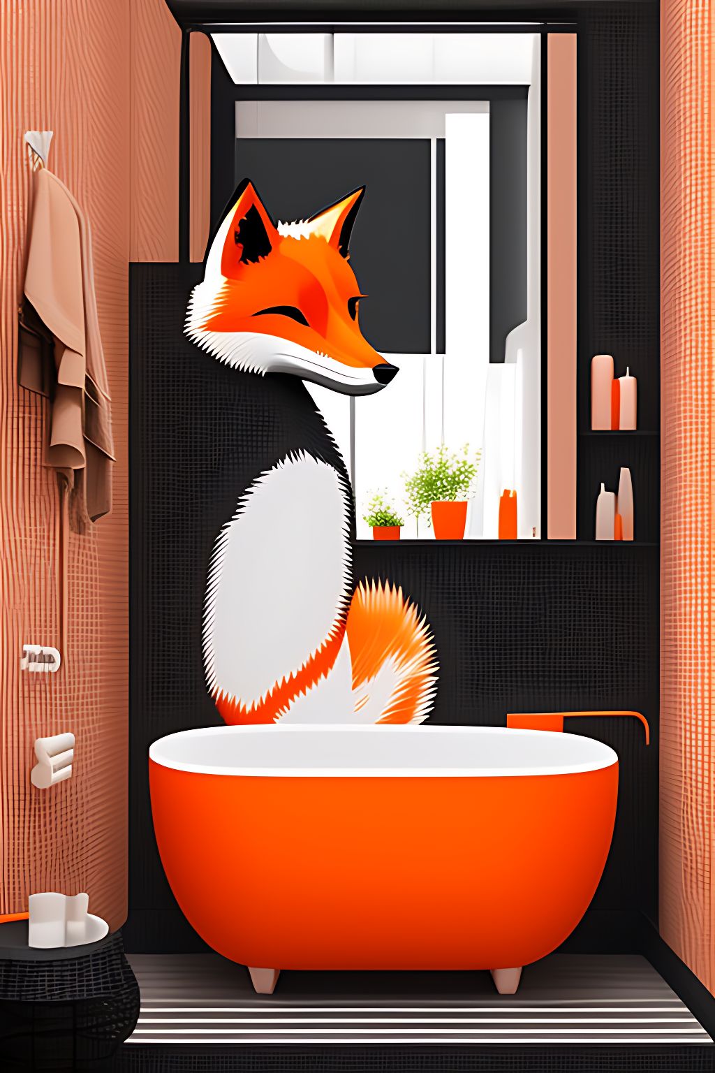 joo'hanlon: Outlined illustration of A fox in a bathtub in a New York City  apartment bathroom