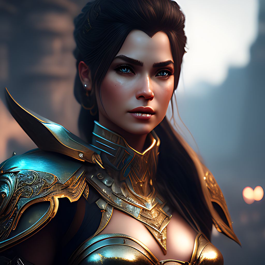 fantasy female warrior, Realistic details, Highly detailed, Intricate, hyper-realistic, hyper-detailed, Cinematic, Unreal Engine, Octane render, Artstation, by greg r