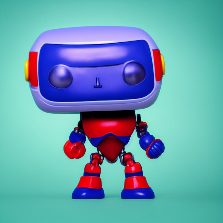 Funko Pop, Action figure, Small Robot with logo Crypto currency  in his belly, Studio product photography, Vivid background colors, Isometric studio lighting, Highly detailed