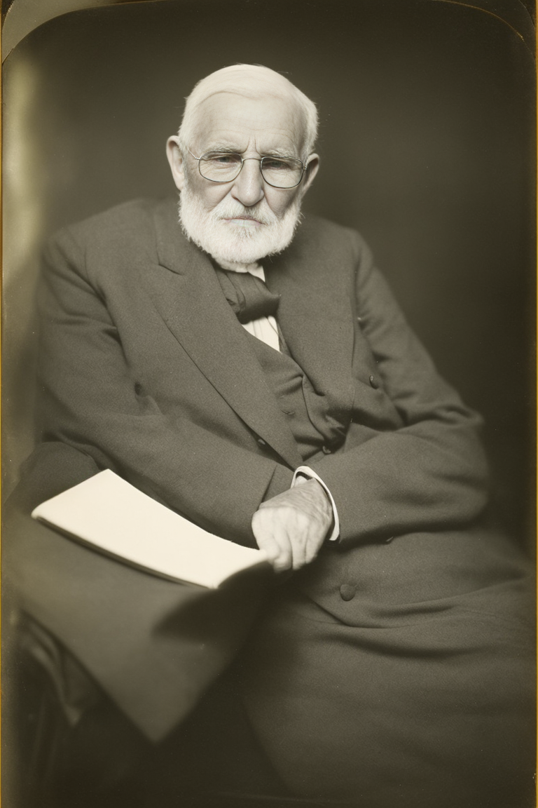 An old wise man reading a book, 1920s, Tintype photograph, Photography, Realistic, Vintage, Dorothea Lange