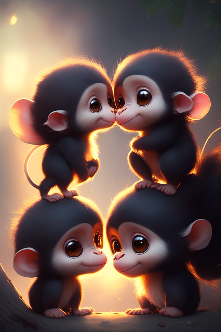 two cartoon monkeys kissing