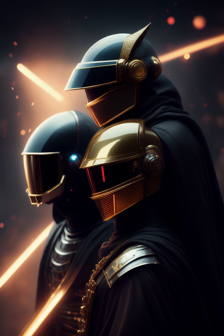 a renaissance painting of daft punk in the 15th century, Epic, exciting, wow, Cinematic, moody, Hdri, lens flare, exciting, stop motion, Highly detailed, Octane render, Soft Lighting, celestial, Professional, 35mm, zeiss, Hasselblad, fujifilm, arriflex, imax, Trending on Artstation, artstationhd, artstationhq, 4k, 8k