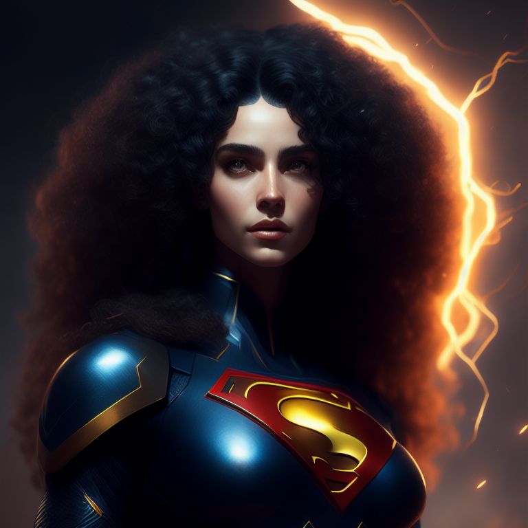 busy-falcon313: Tall Superhero with long curly hair and lightning  superpowers