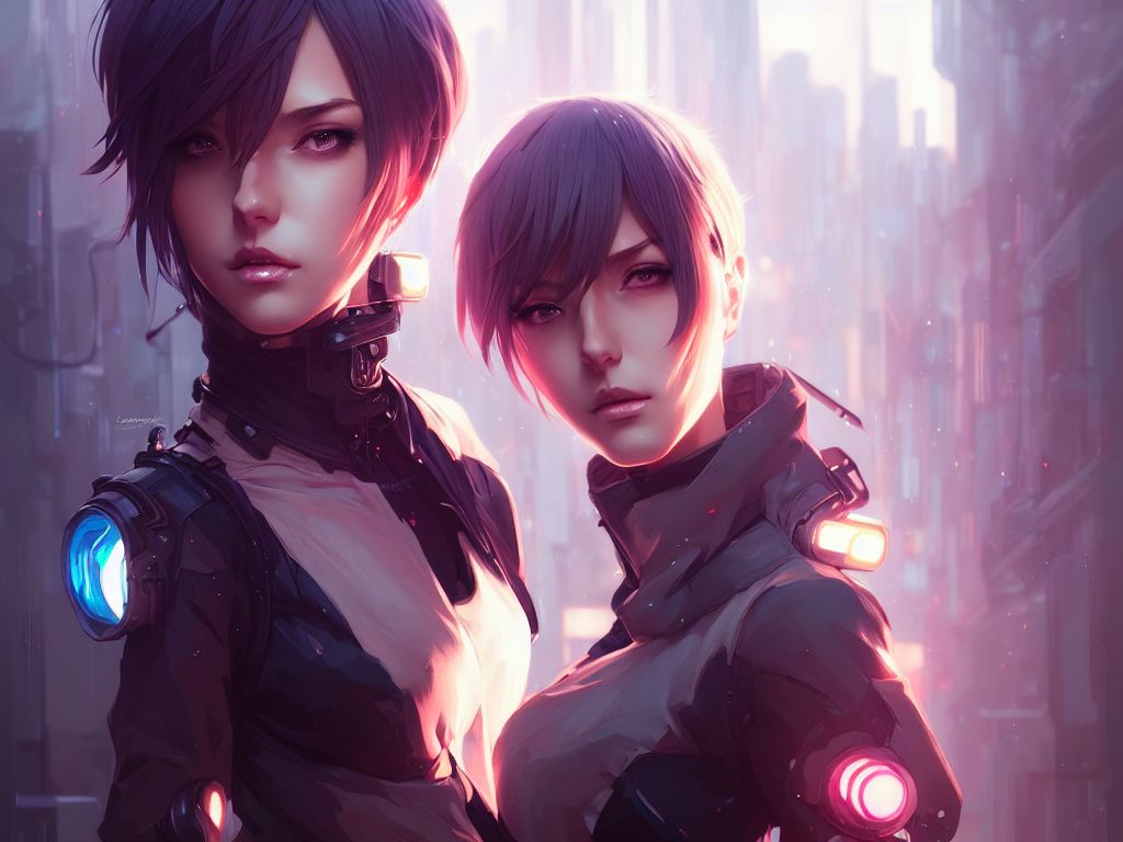 bright-locust18: Portrait of a Beautiful short hair anime girl with with a  cyberpunk dress