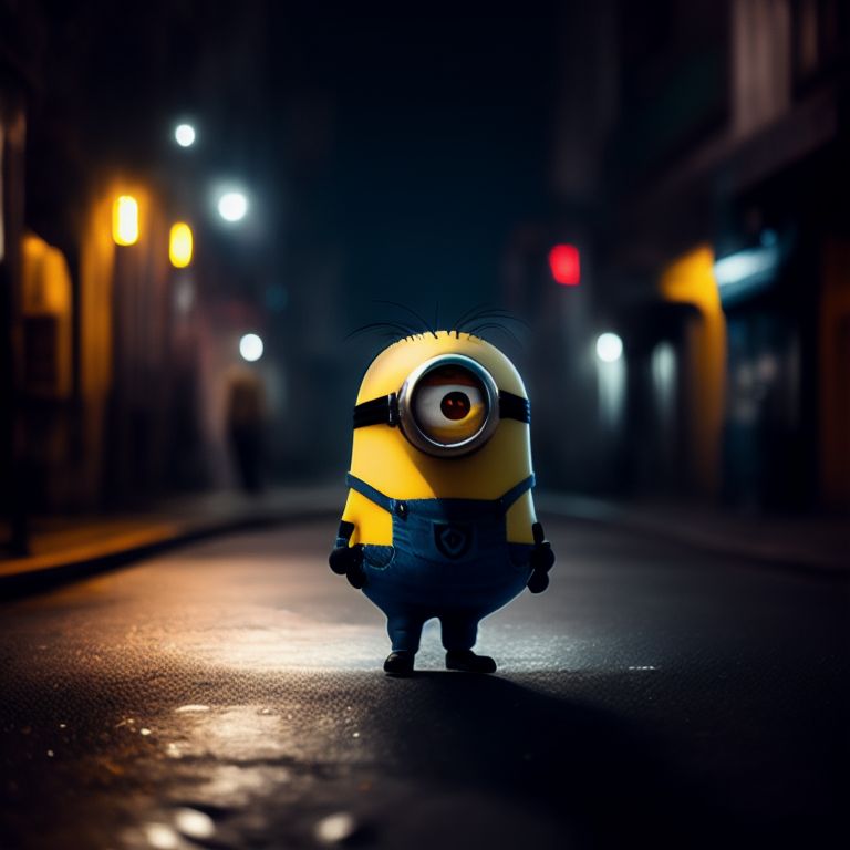Minion on night street, Body out of frame