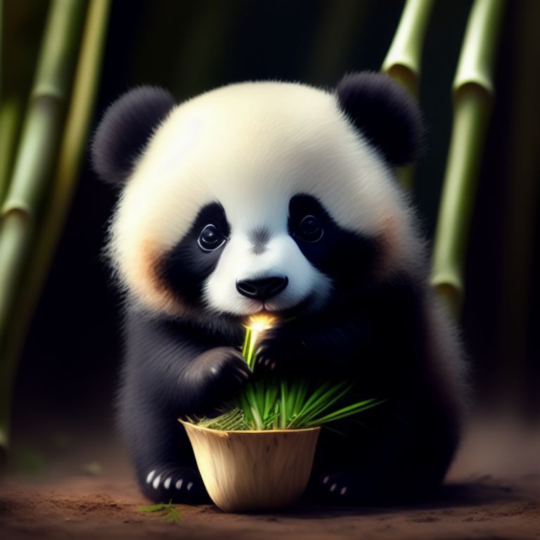 dimllama431 baby panda eating bamboo