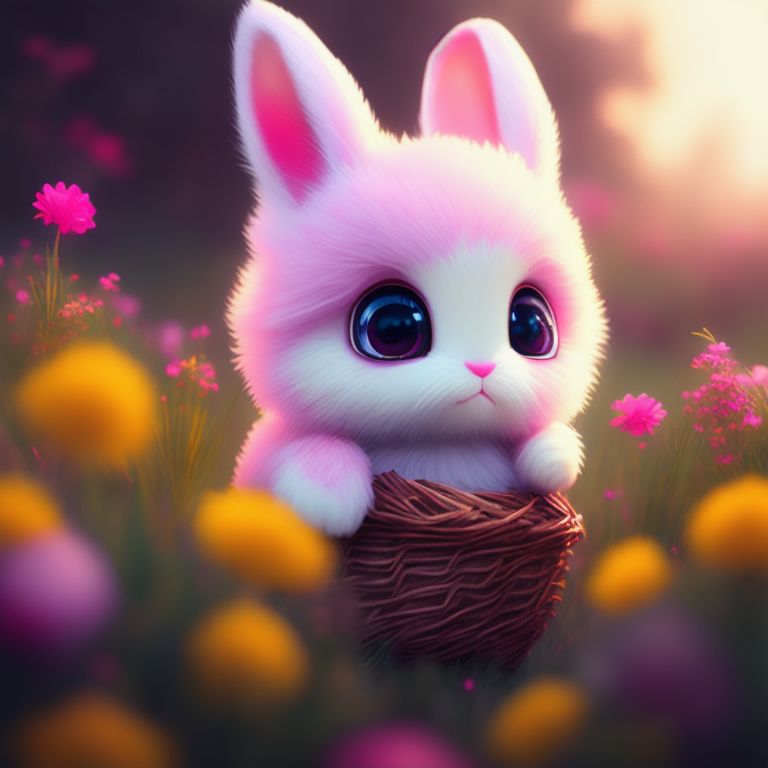 neat-ram361: Anime pink bunny holding an Easter basket in a field of ...