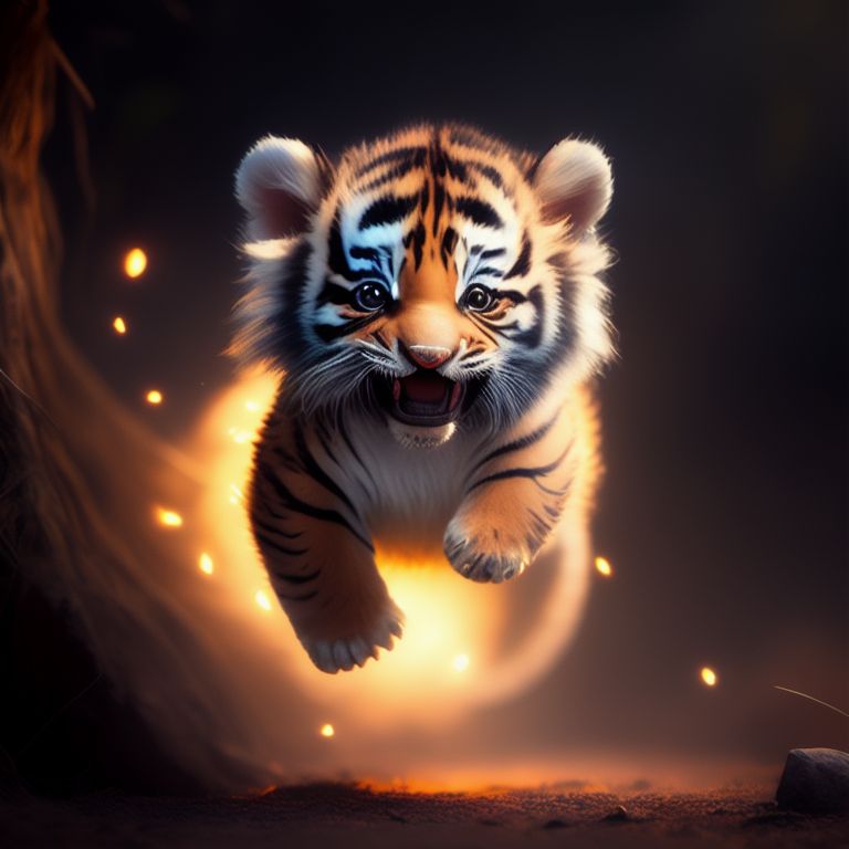 very cute tiny, smiling tiger cub leaping for joy



, rim lighting, adorable big eyes, small, By greg rutkowski, chibi, Perfect lighting, Sharp focus