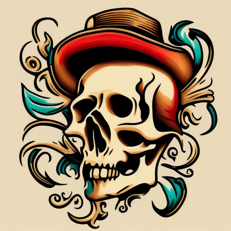 addison The skull of a skeleton wearing a cowboy hat