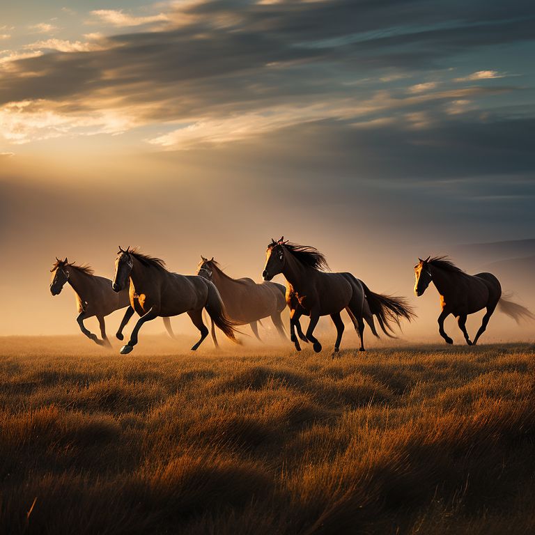 unsteady-bat744: A herd of seven wild mustangs running through a field ...