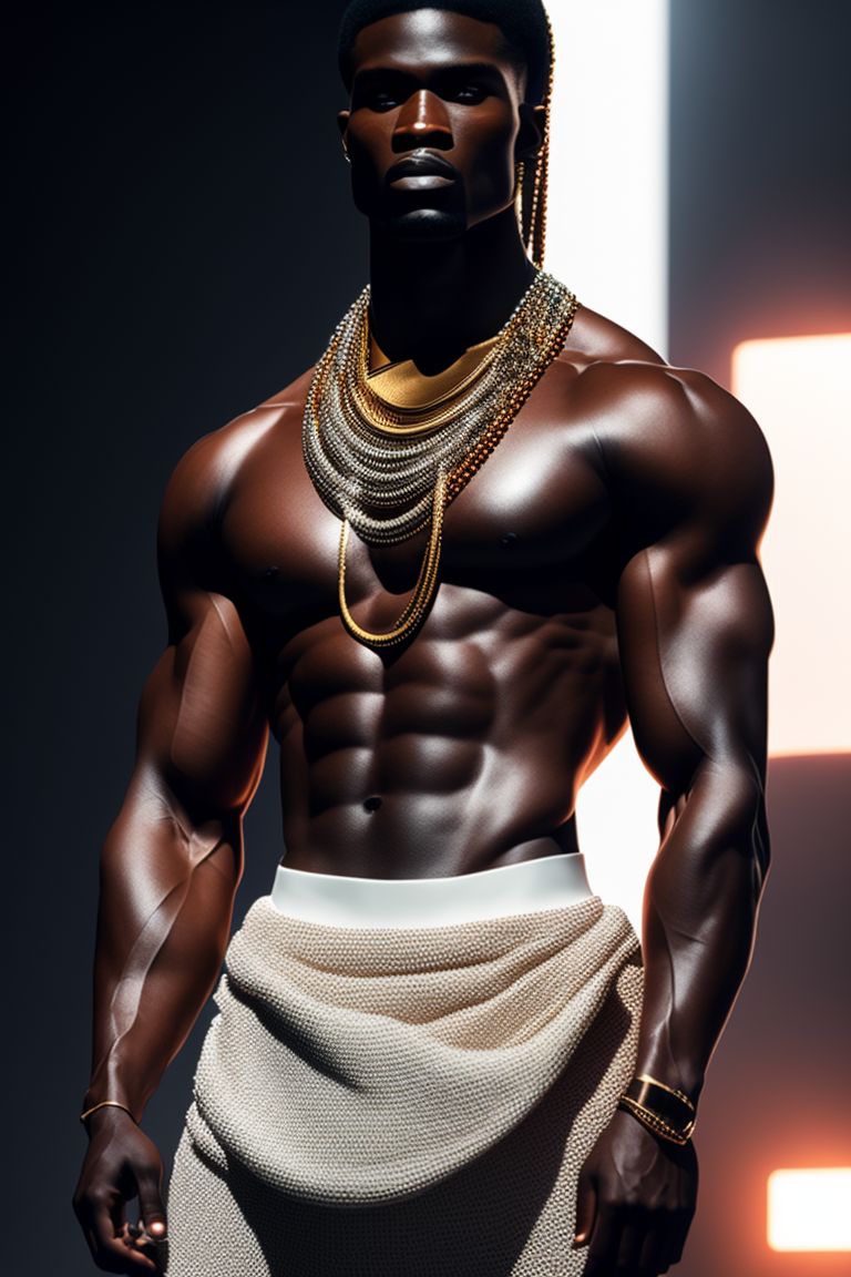 visible-hawk660: Full body, One dahomey muscled man. Fashion, ((Subject)),  Printed Create an AI-generated Vogue Cover image for Stable Diffuser 1.5,  featuring modern man wearing 70s mood sexy emporio armani classic elegant  multicolored