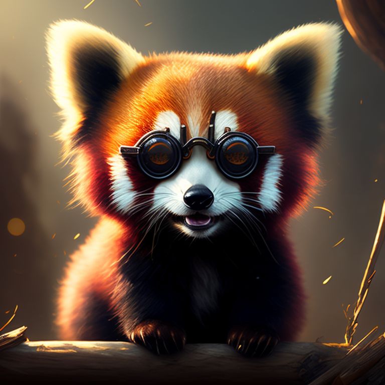rough turkey386 A red panda wearing welding glasses on the forehead