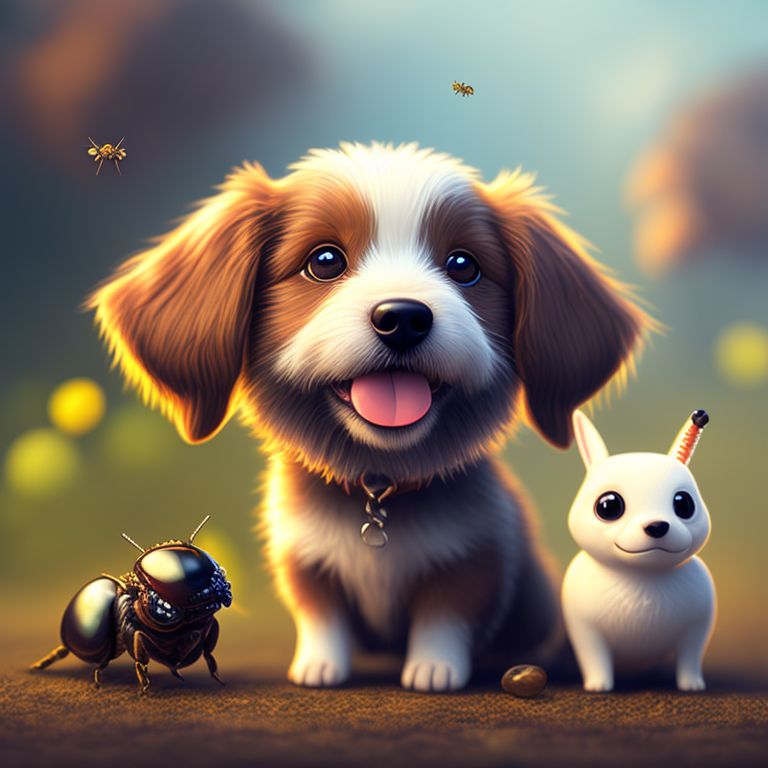 wide-herring621: Cute happy dog with bug friends