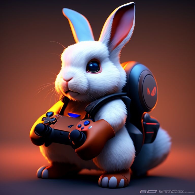  Cute Bunny Gamer: Bunny Playing with Game Controller