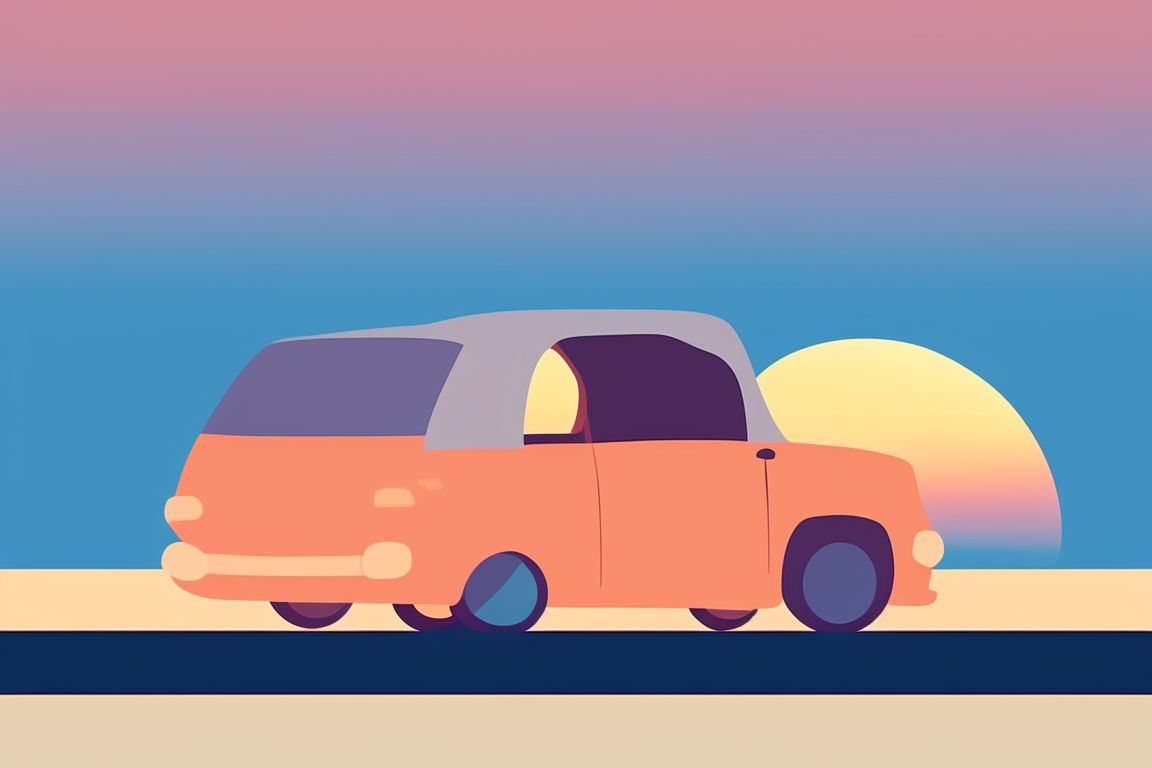 addison: Cute, cartoon, A car driving into the sunset