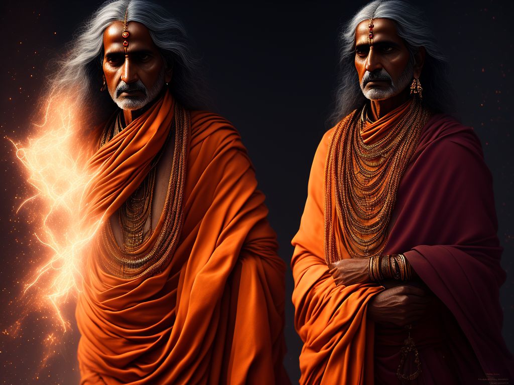 grand-moose886: Full body, Vedanta old man old indian swami philosopher Adi  Shankara with ancient indian sages garments, embracing oneness((Subject)),  Cinematic Caravaggio Light. Cinematic transfiguration scene, mysticism,  lots of Energy holograms ...