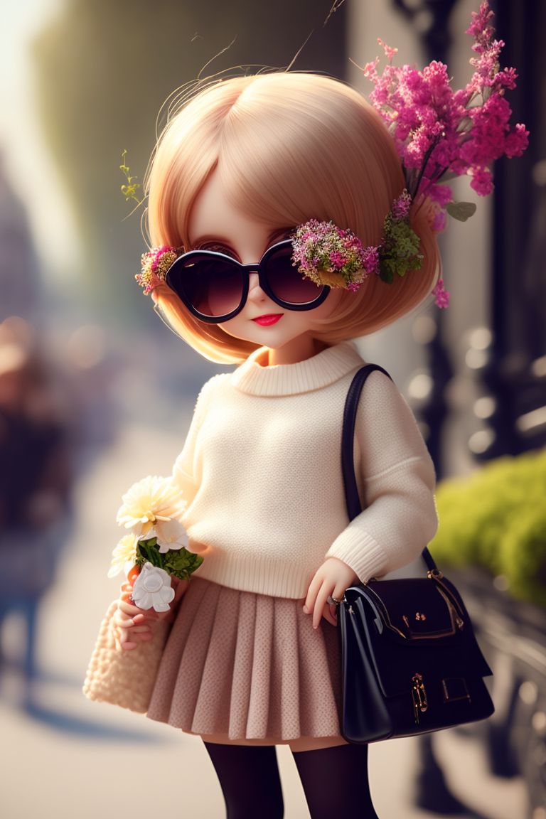 woman sweater skirt booties handbag bouquet of flowers in hand smiling in paris 50 years of sunglasses