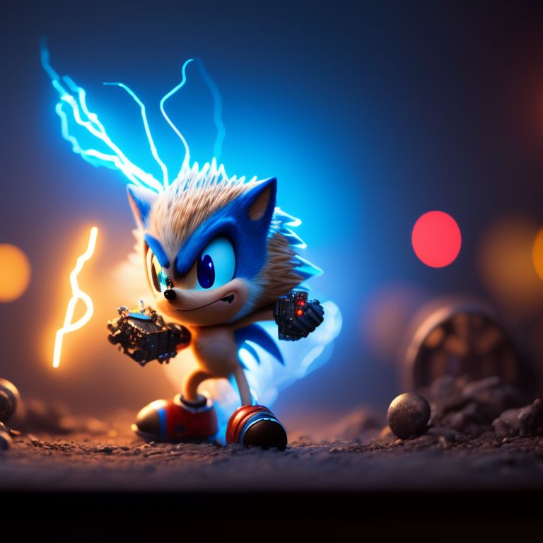 starry-boar400: 3D cyborg sonic the hedgehog with the blue lightning  background