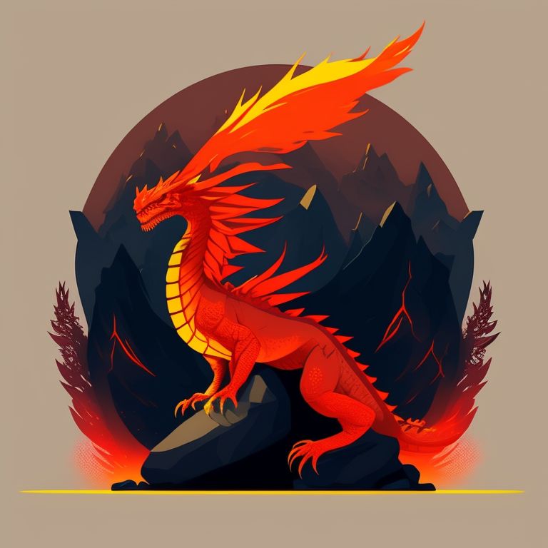 F A Fiery Dragon Perched On Rocky Outcrop With Minimalistic Design