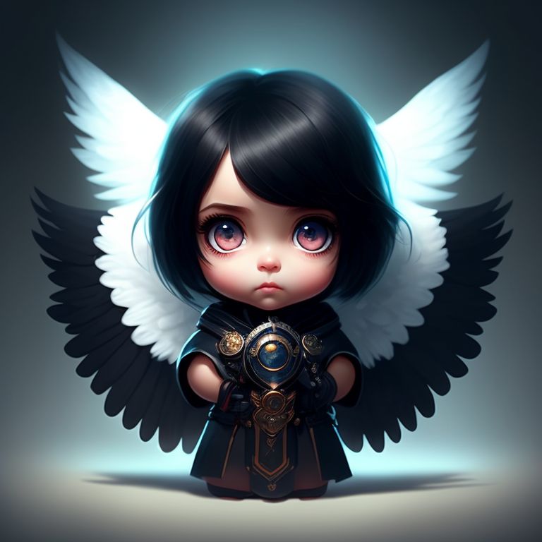 Anime Girl With Black Hair And Blue Eyes And Wings