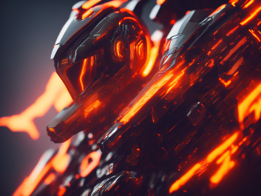 magnushall: Futuristic robot with, realistic flames