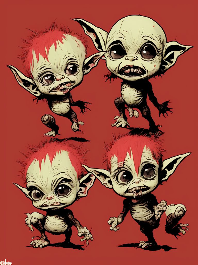 cute evil baby goblin, red skin, baby goblin in a diaper, trashcore caricature by jamie hewlett, centered portrait, Dynamic pose, Kawaii, uwu, chibicore