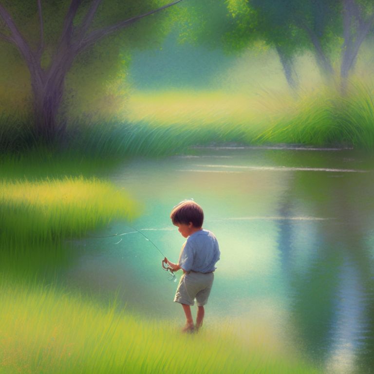Watercolor, Paint, Wet Ink, Fishing, Child, Fisherman, Fishing