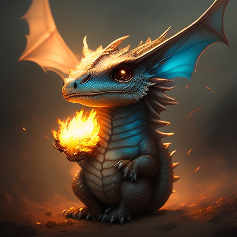 cartoon baby dragon breathing fire