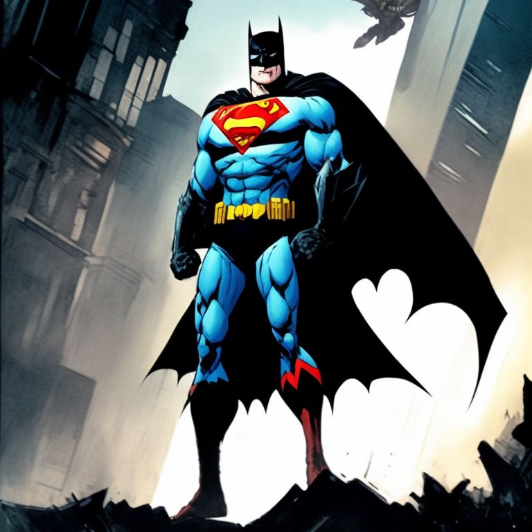 medoholic: epic pose batman fusion with superman, full body fighting pose,  fight with joker held a machine gun