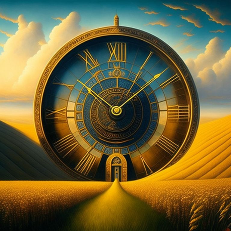 stillewillem giant clock in golden wheat fields and hills