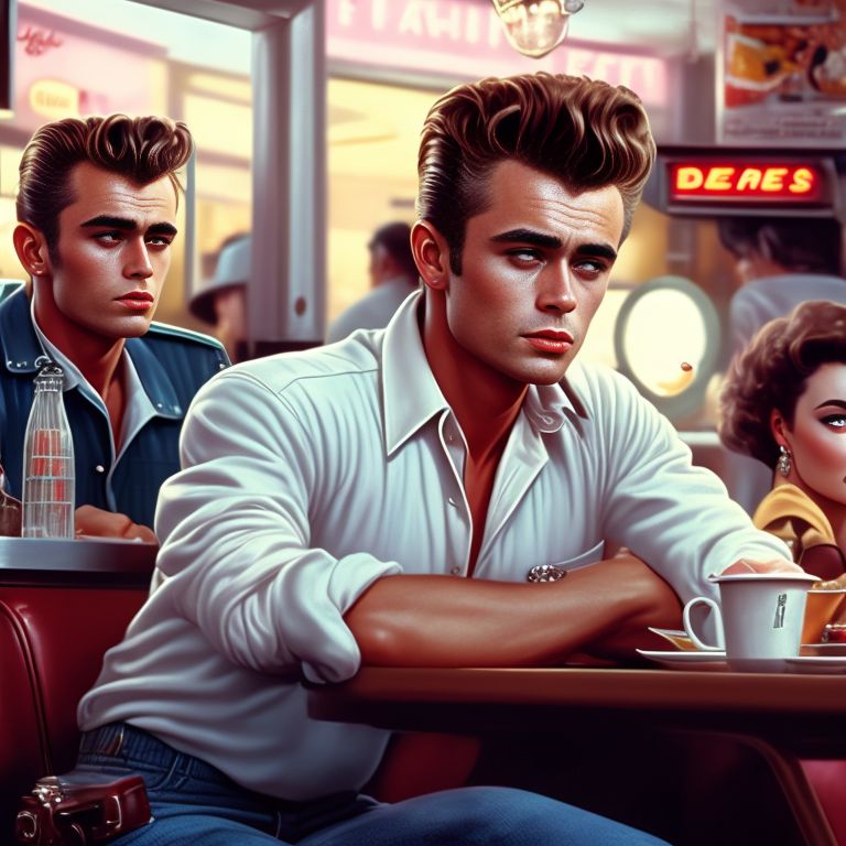 addison James Dean working at a diner in the 1950 s greaser fashion