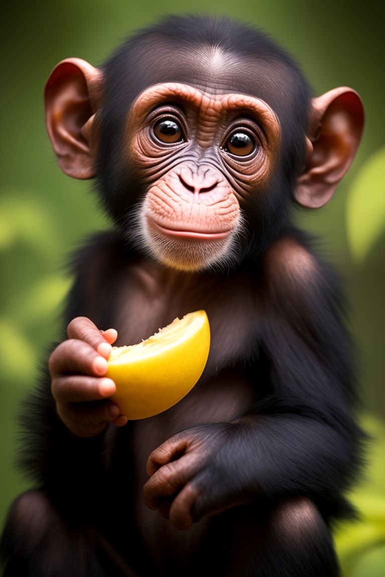 idle-turtle85: a really cute baby chimpanzee eating a banana