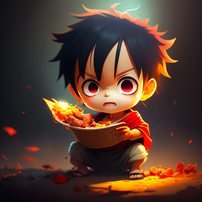 low-dotterel149: Luffy in chibi eating meat