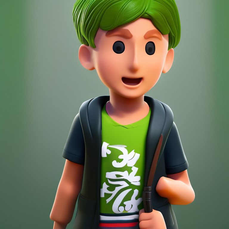 shiny-dunlin730: Cute avatar, Anime style, teenager boy casual outfit, 3d,  green background, Unreal Engine 5