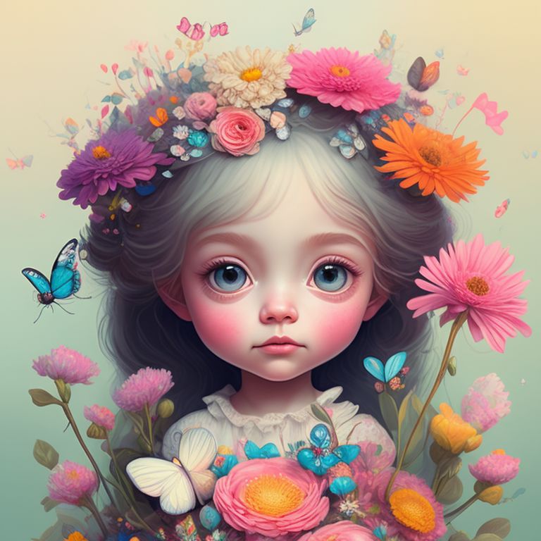 masha: Cutest unknown creater with big eyes carry flowers