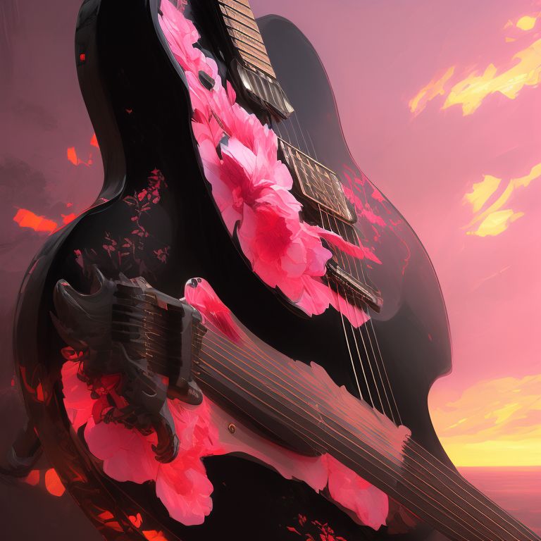 ultimateape573 black guitar with pink flower