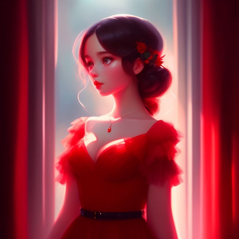 anime girl in a long red dress