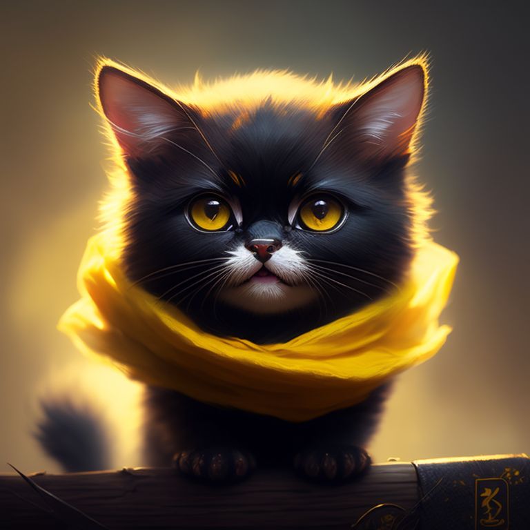 a picture of an angry black fuzzy cat with yellow