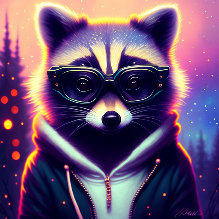 yeapea: adorable racoon in starry night wearing cute eyeglasses and a ...
